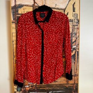 Maeve (Anthropologie) Red Polka Dot Button Down Top